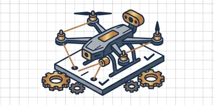 Engineer calibrating a drone on a test rig